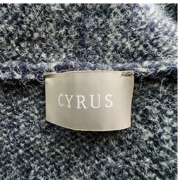CYRUS | NWOT WINDOWPANE OPEN FRONT LONG SWEATER COAT NAVY BLUE & GRAY | LARGE - Picture 10 of 10